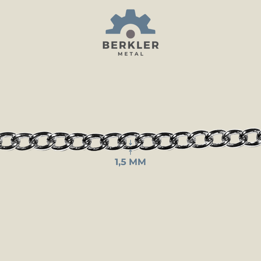 1,5 mm dar kıvrık zincir metre satış metal renk 10 metre