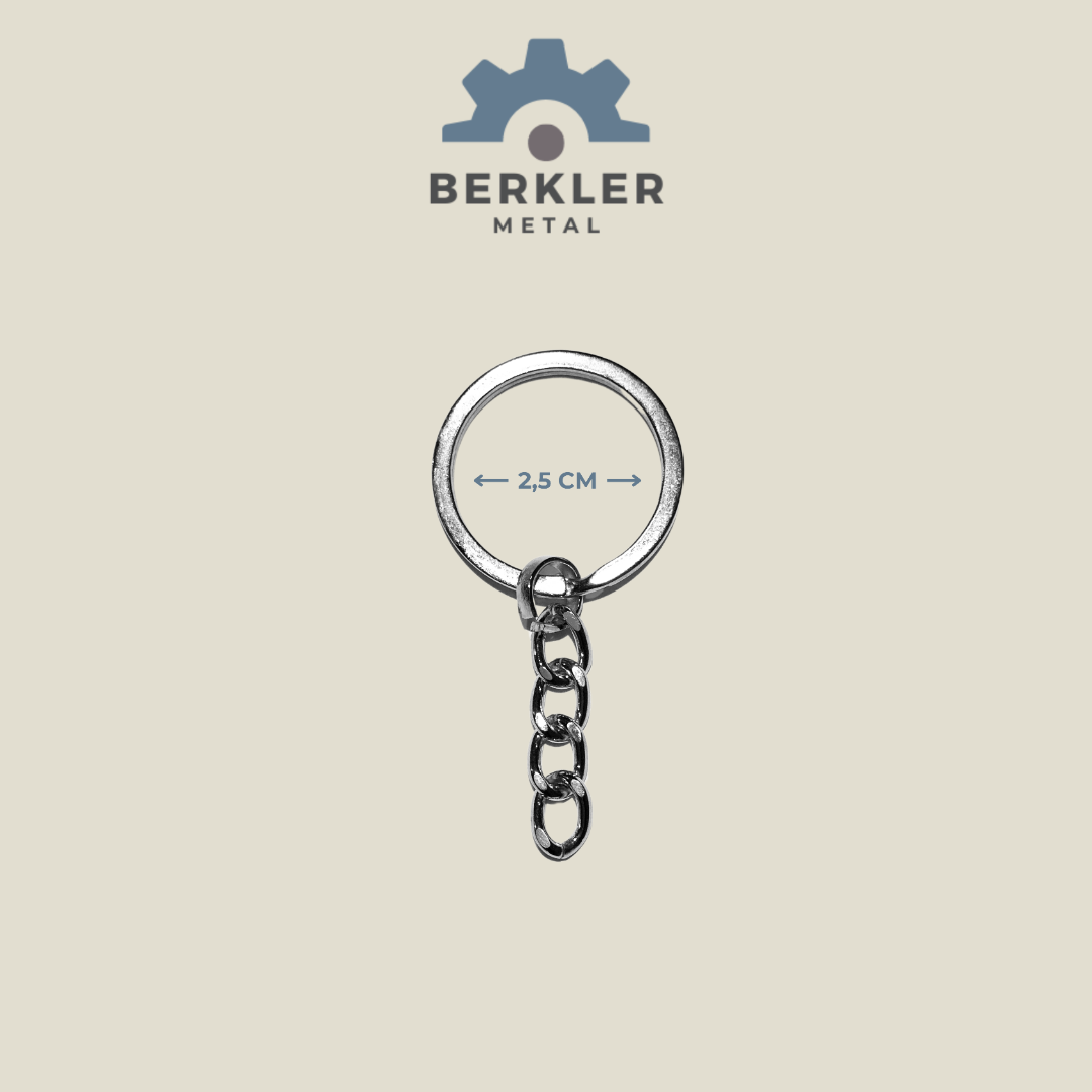 Kalın zincirli ezme model anahtarlık halkası 2,5 cm. metal renk