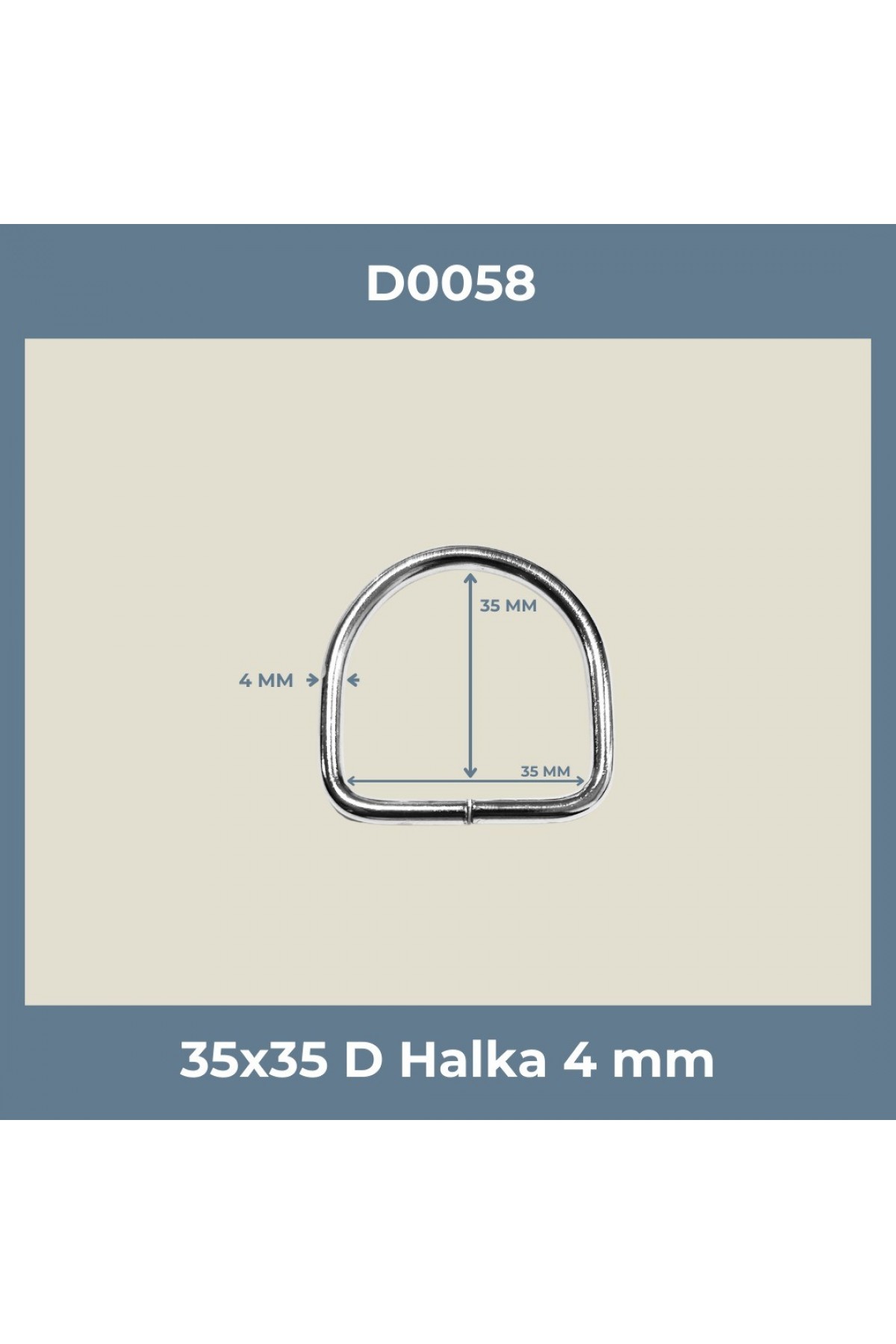 35x35 mm D Halka - 4 mm Kalınlık - Nikel (100 Adet)