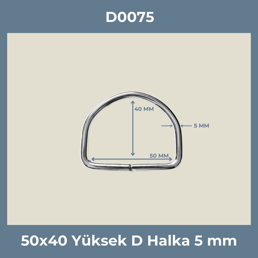 50x40 mm Yüksek D Halka - 5 mm Kalınlık - Nikel (50 Adet)