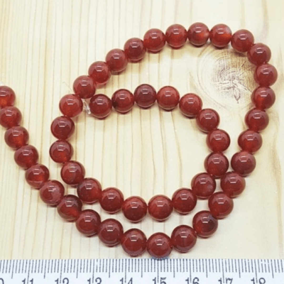 8 mm Doğal Akik Taşı Dizi - Pürüzsüz Küre Kesim (38 cm)