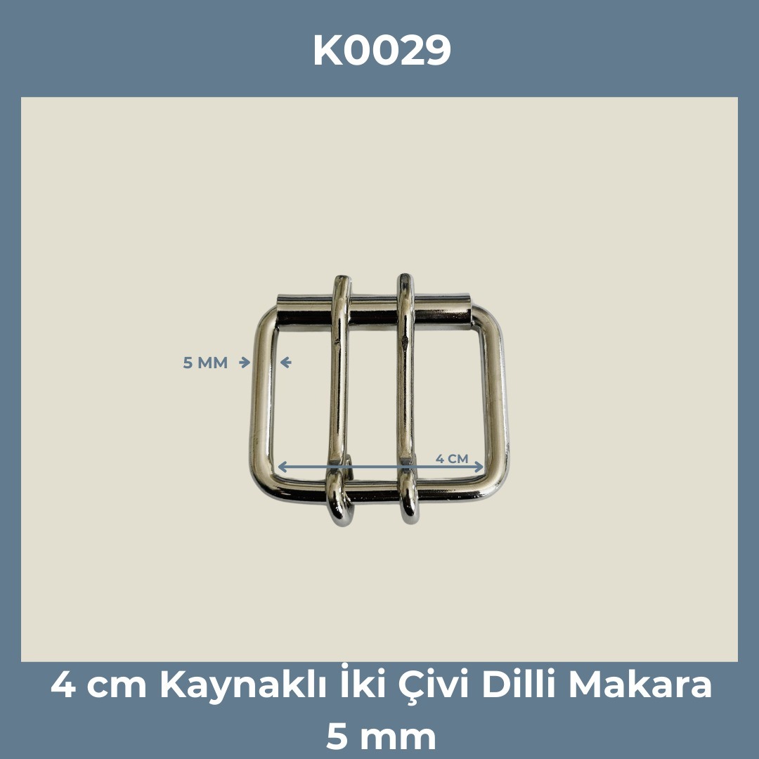 40 mm Çift Dilli Makaralı Metal Toka (5 mm Kaynaklı) - K0029