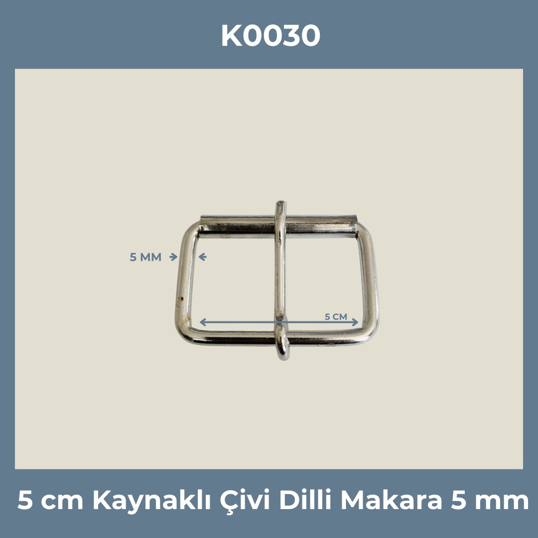 50 mm Makaralı Metal Toka (5 mm Kaynaklı - Çivi Dil) - K0030