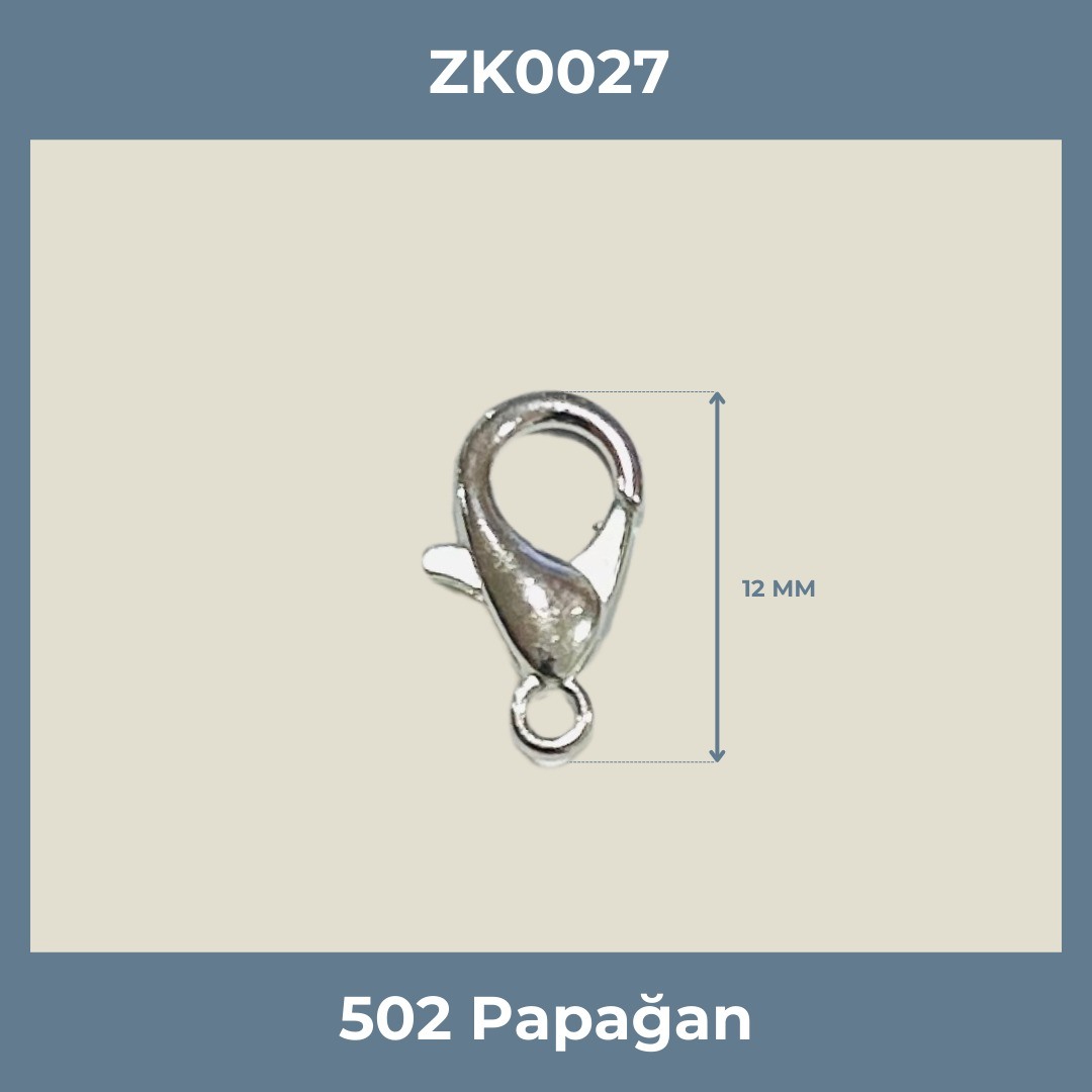 12 MM Papağan Kanca Nikel – Metal Takı Kilidi Aparatı (Min. 500 Adet)