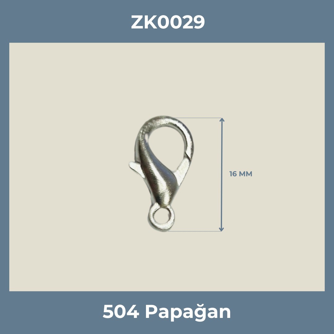 16 MM Papağan Kanca Nikel – Metal Takı Kilidi Aparatı (Min. 200 Adet)