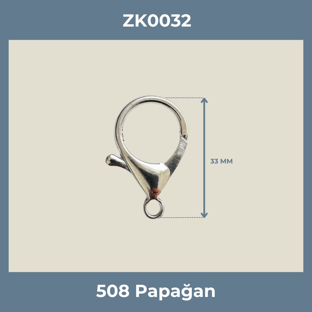 33 MM Papağan Kanca Nikel – Metal Takı ve Çanta Kilidi Aparatı (Min. 50 Adet)