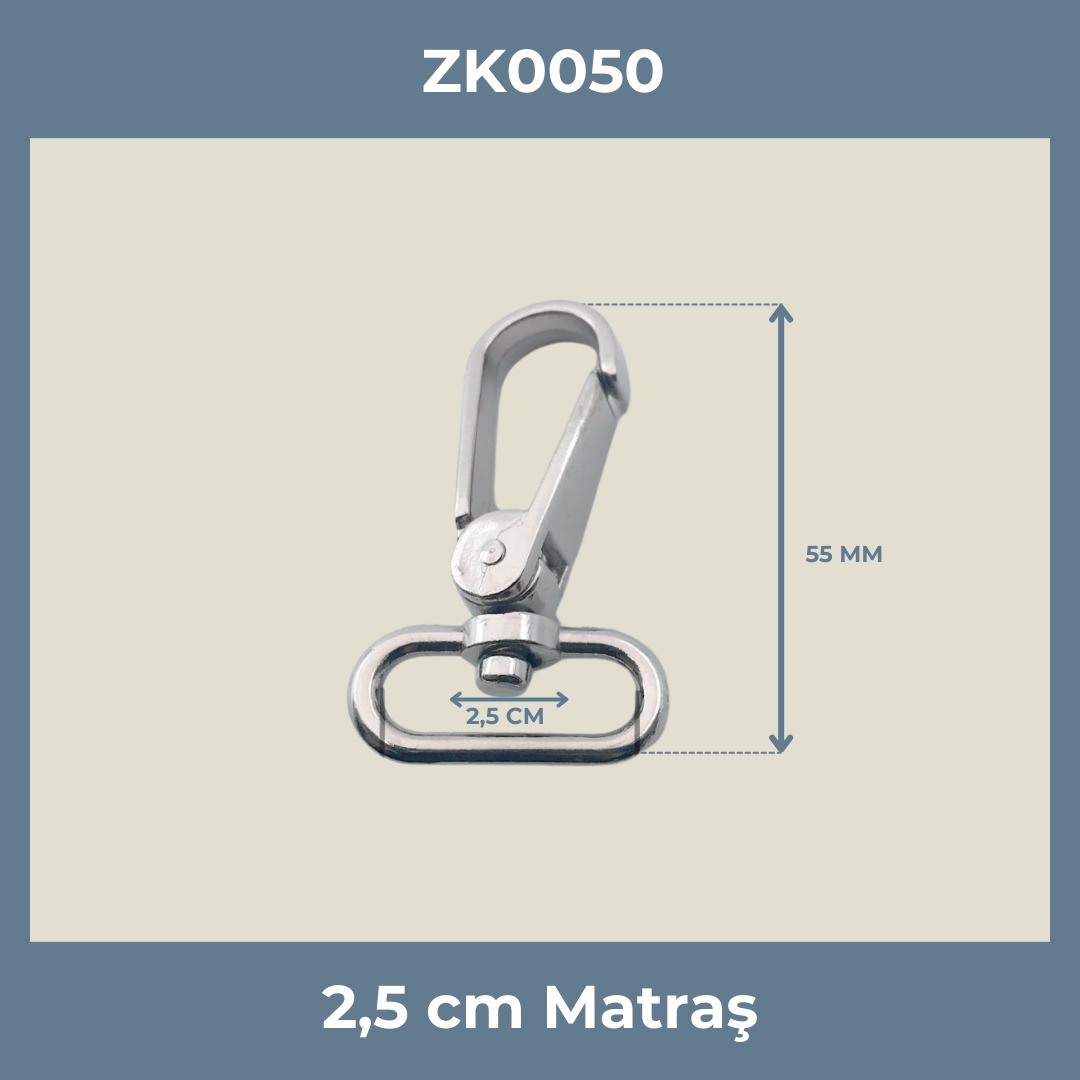 2,5 cm Nikel Matraş Çanta Kancası (Döner Başlıklı)