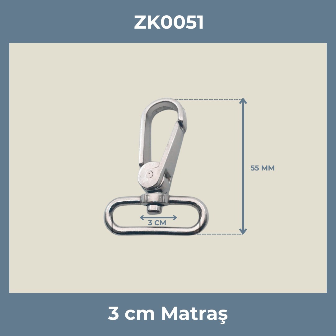 3 cm Nikel Matraş Çanta Kancası (Döner Başlıklı)