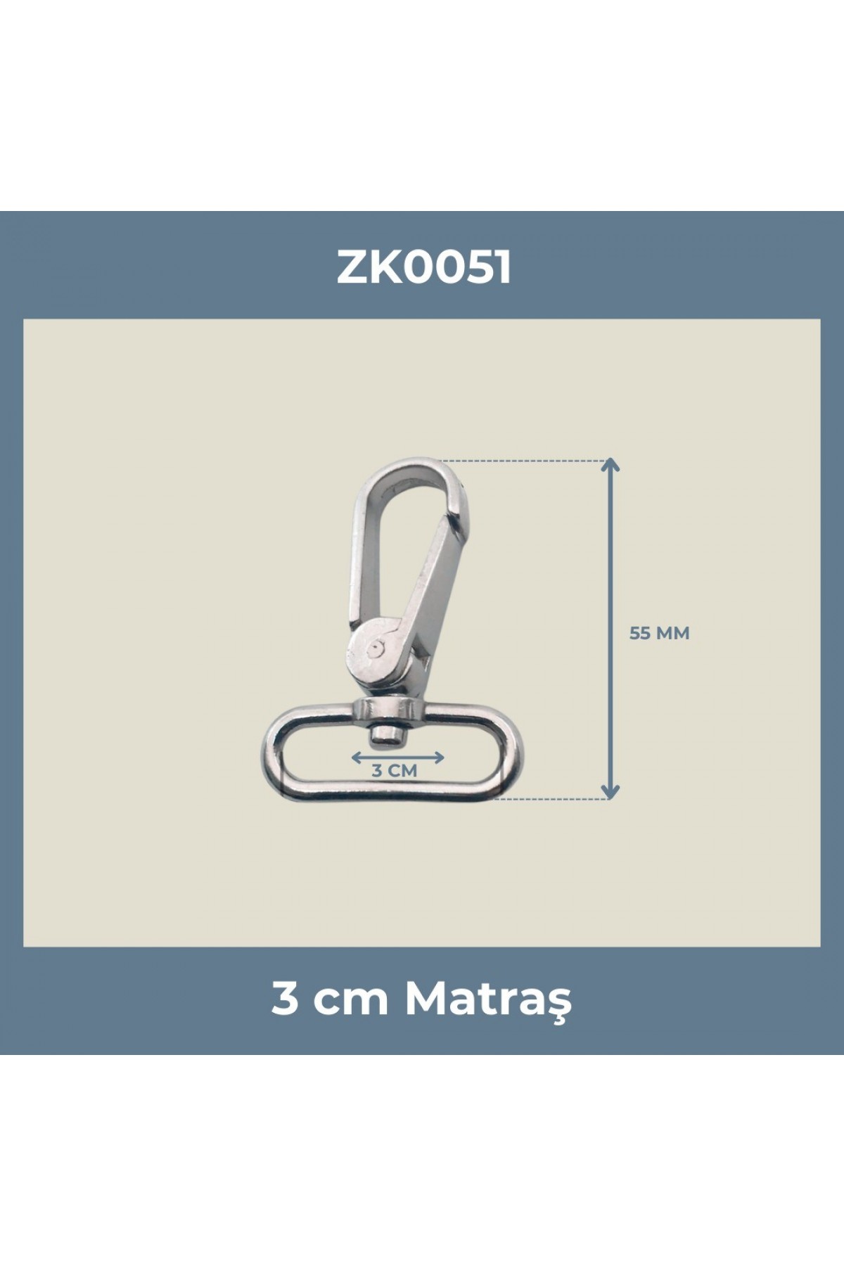 3 cm Nikel Matraş Çanta Kancası (Döner Başlıklı)