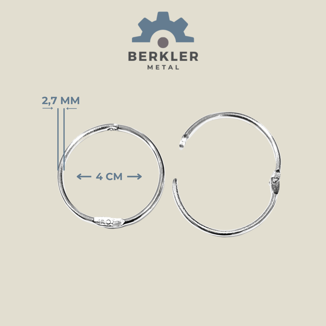4 cm kilitli halka ciltleme halkası 2,7 mm metal renk