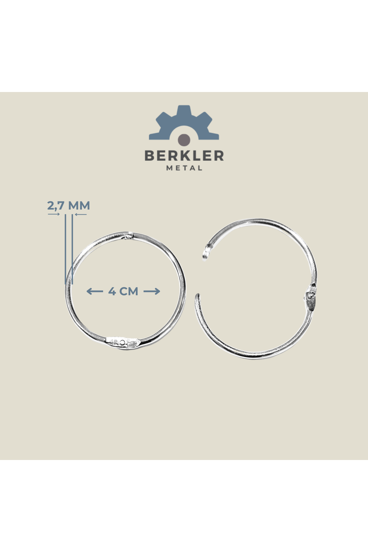 4 cm kilitli halka ciltleme halkası 2,7 mm metal renk