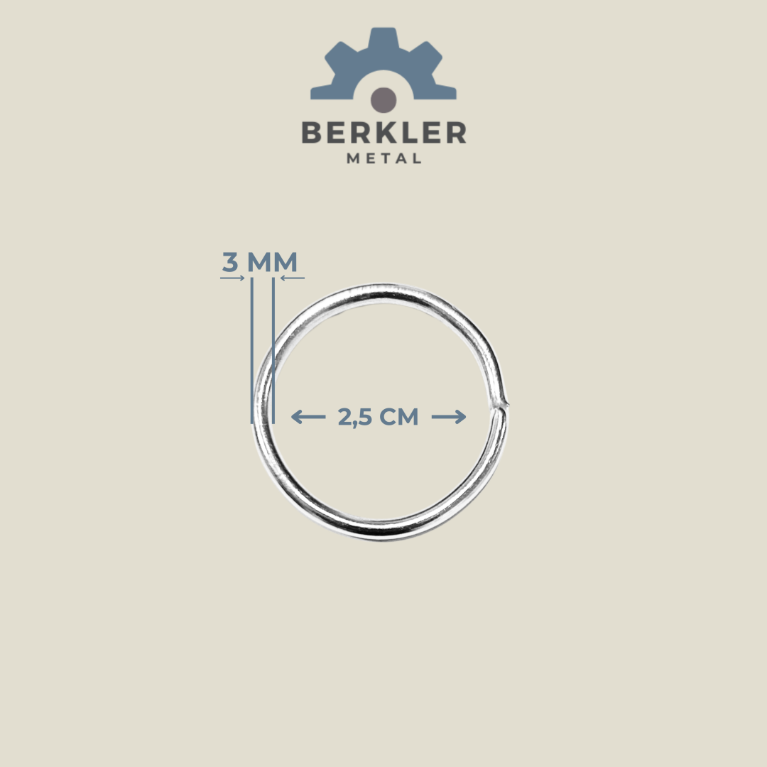 2.5 cm. * 3 mm yuvarlak halka metal renk