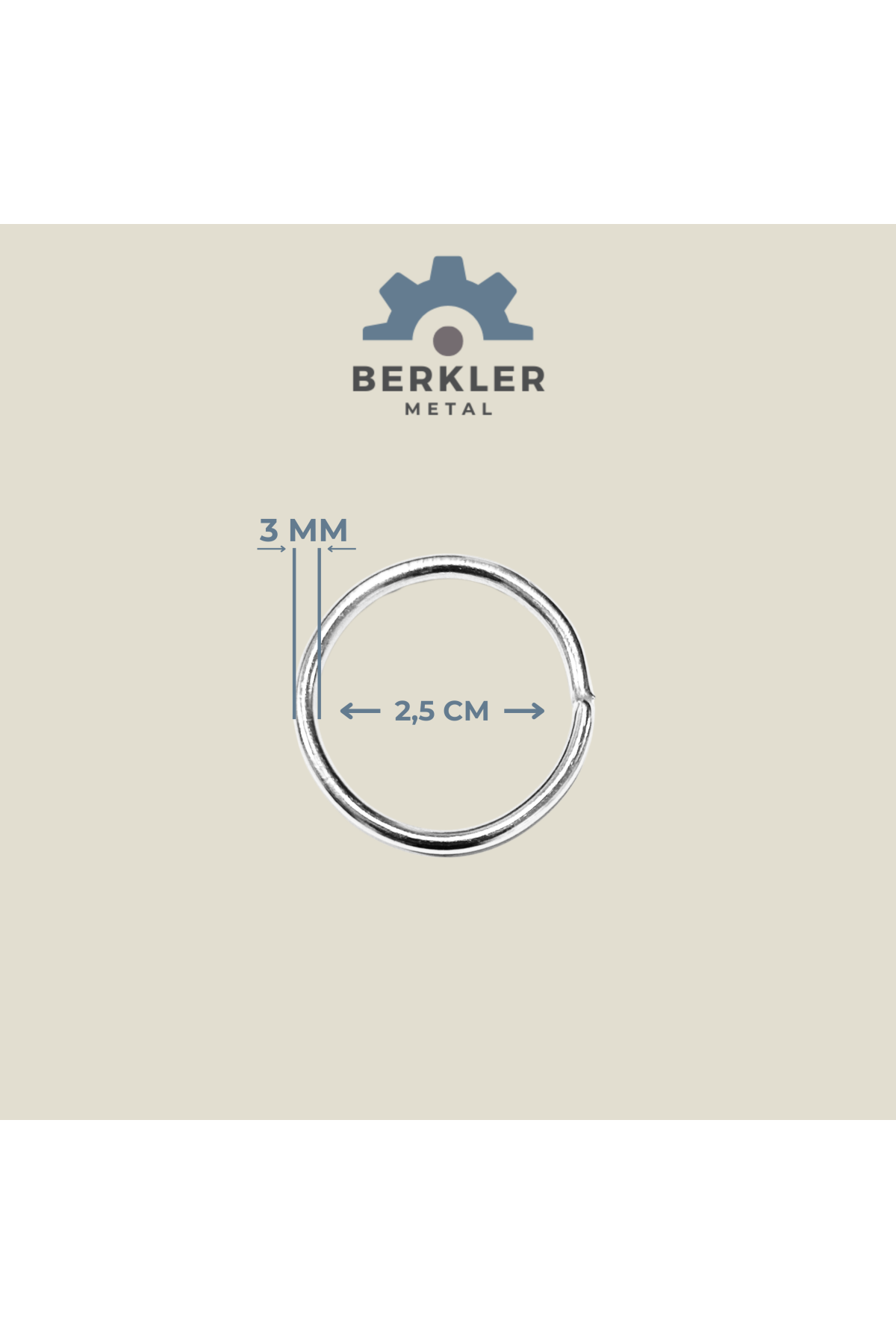 2.5 cm. * 3 mm yuvarlak halka metal renk